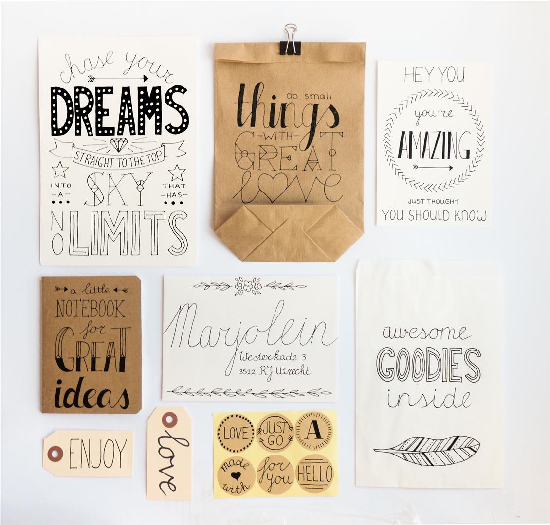 Versier inpak materialen met de mooiste quotes met het handlettering DIY pakket van Dreamkey ism Imakin