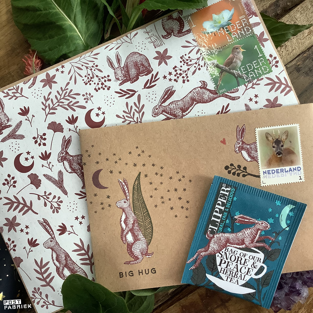Poststukken gemaakt van Hare Nature cadeaupapier van House of Products via Vlinders in je buik.